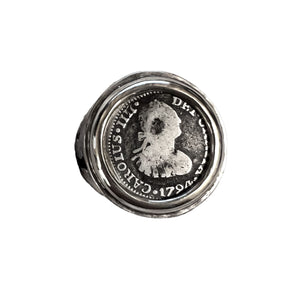 Authentic Spanish Colonial Milled Coin - Dated 1794 - Custom mounted in Sterling Silver ring