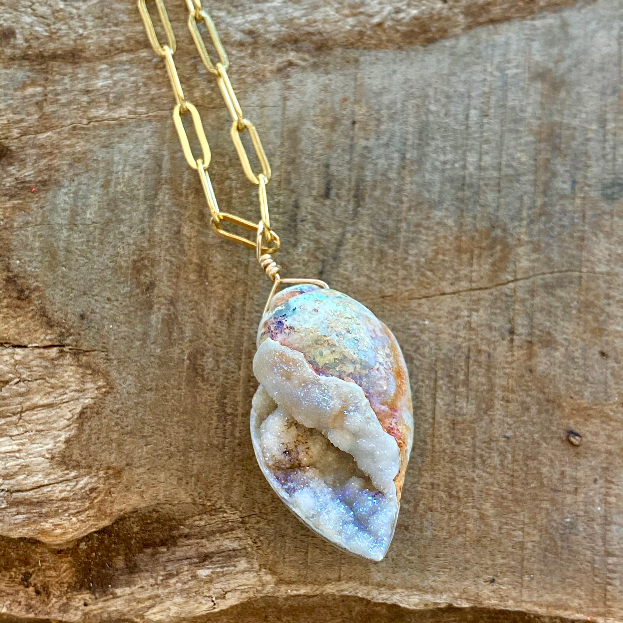 Druzy Fossilized Gem Shell Necklace - Tethys Sea
