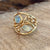 14k Gold Ring with Rainbow Moonstones - Size 5