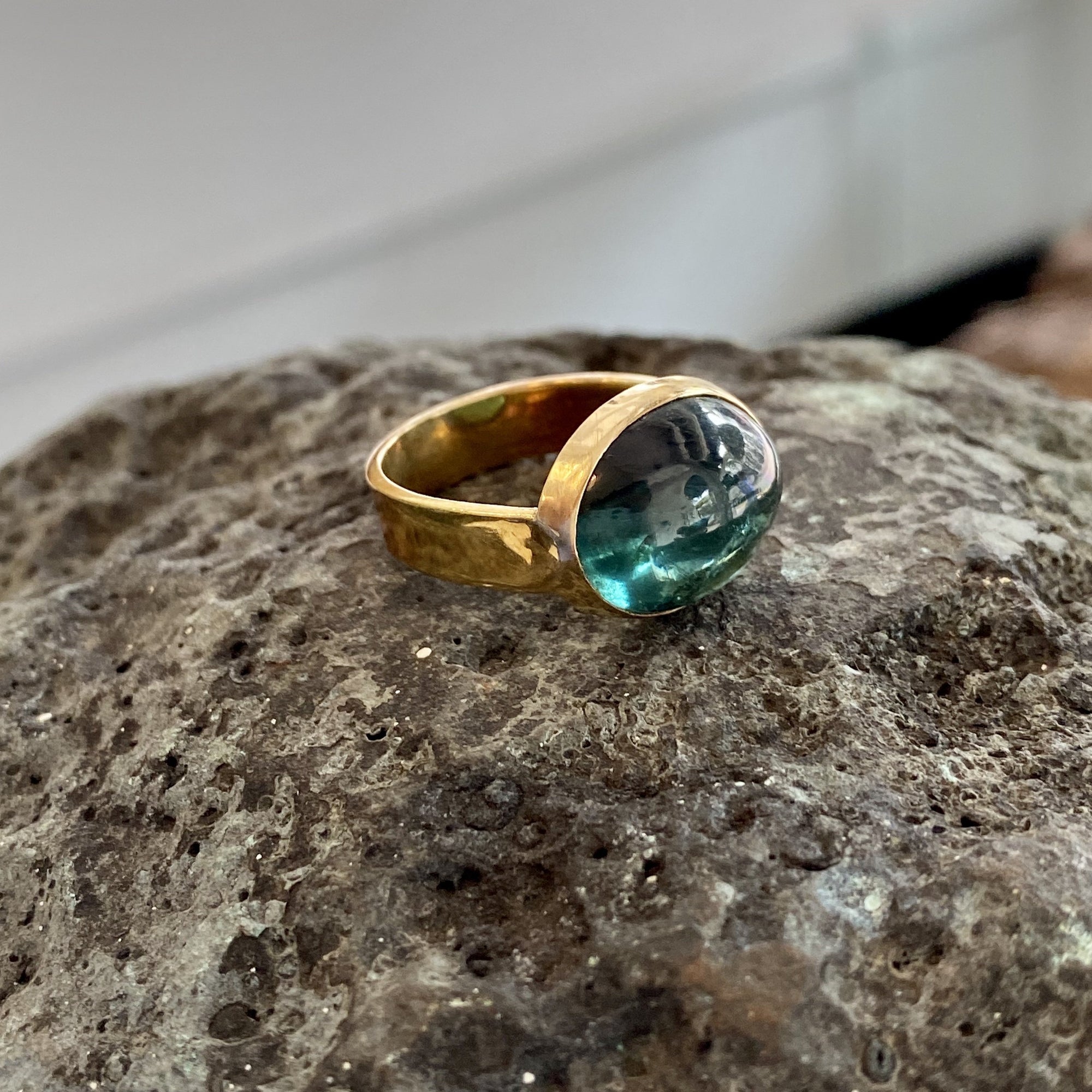 Ocean Tourmaline Ring in 14K Gold - Size 6.5