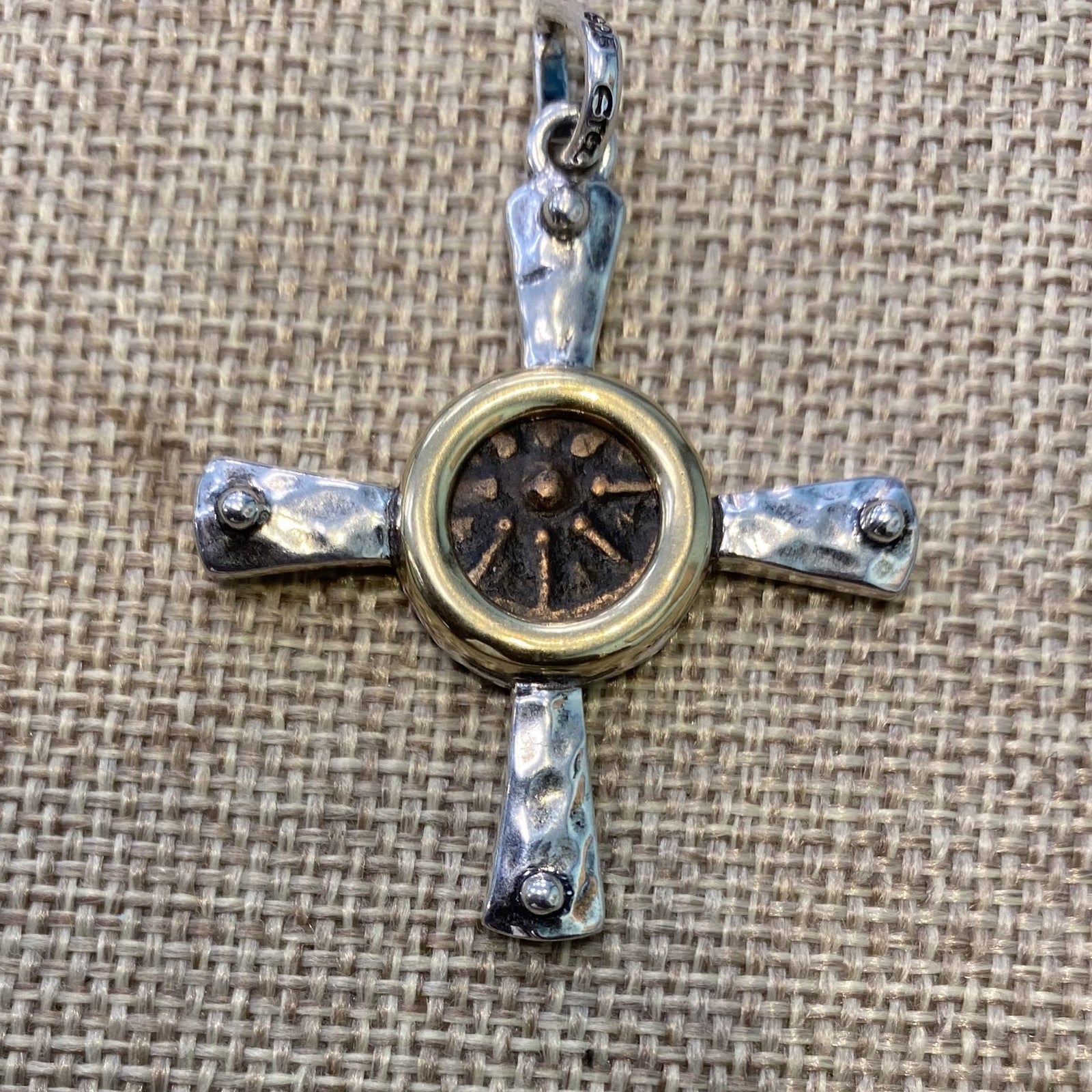Ancient Widows Mite - Biblical coin minted in Judea during the time of Christ - Mounted in Sterling Silver Cross  (includes chain)