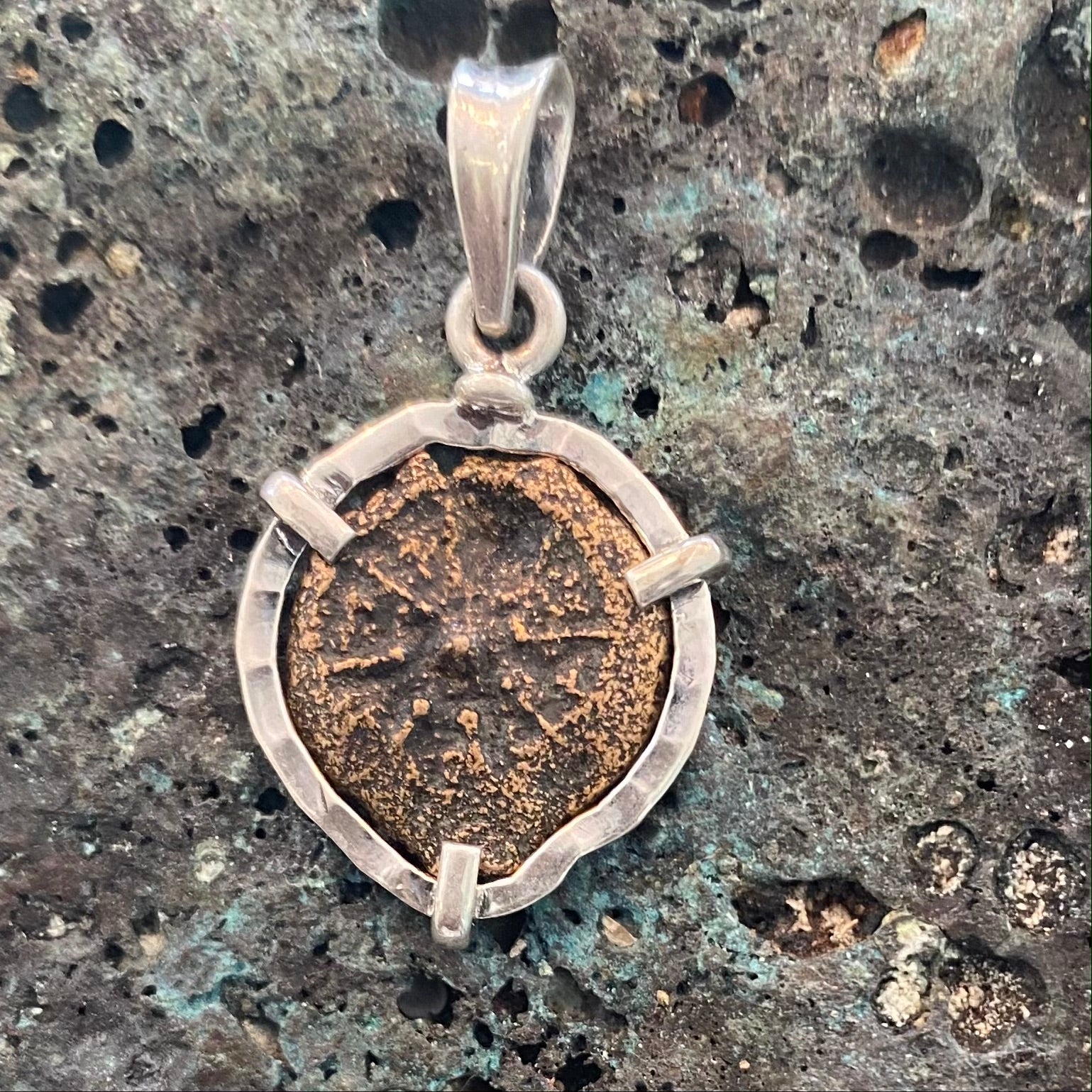 Widows Mite - Bronze Prutah - Minted during the time to Christ - Pendant in Sterling Silver Mount.