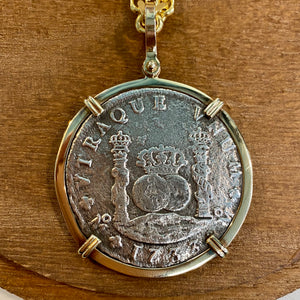 1733 Fleet Florida Keys Shipwreck - 8 Reales - Phillip V - Mexico City mint - Pillar Dollar - Grade VF - Mounted in 14K gold