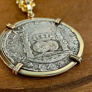 1733 Fleet Florida Keys Shipwreck - 8 Reales - Phillip V - Mexico City mint - Pillar Dollar - Grade VF - Mounted in 14K gold
