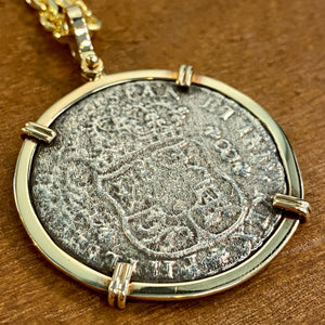 1733 Fleet Florida Keys Shipwreck - 8 Reales - Phillip V - Mexico City mint - Pillar Dollar - Grade VF - Mounted in 14K gold