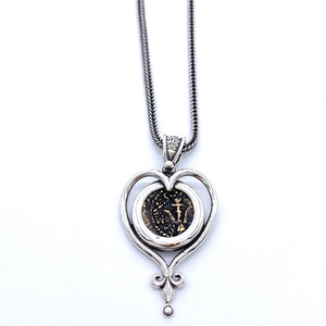 Widows Mite - Sterling Silver Heart Mount - Sterling Silver Chain included