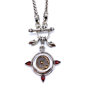 Widows Mite - Necklace - Front Closure - Sterling Silver Mount with 3 Garnets.