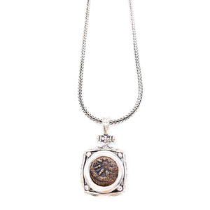 Widows Mite Coin Necklace in Sterling Silver Square Mount