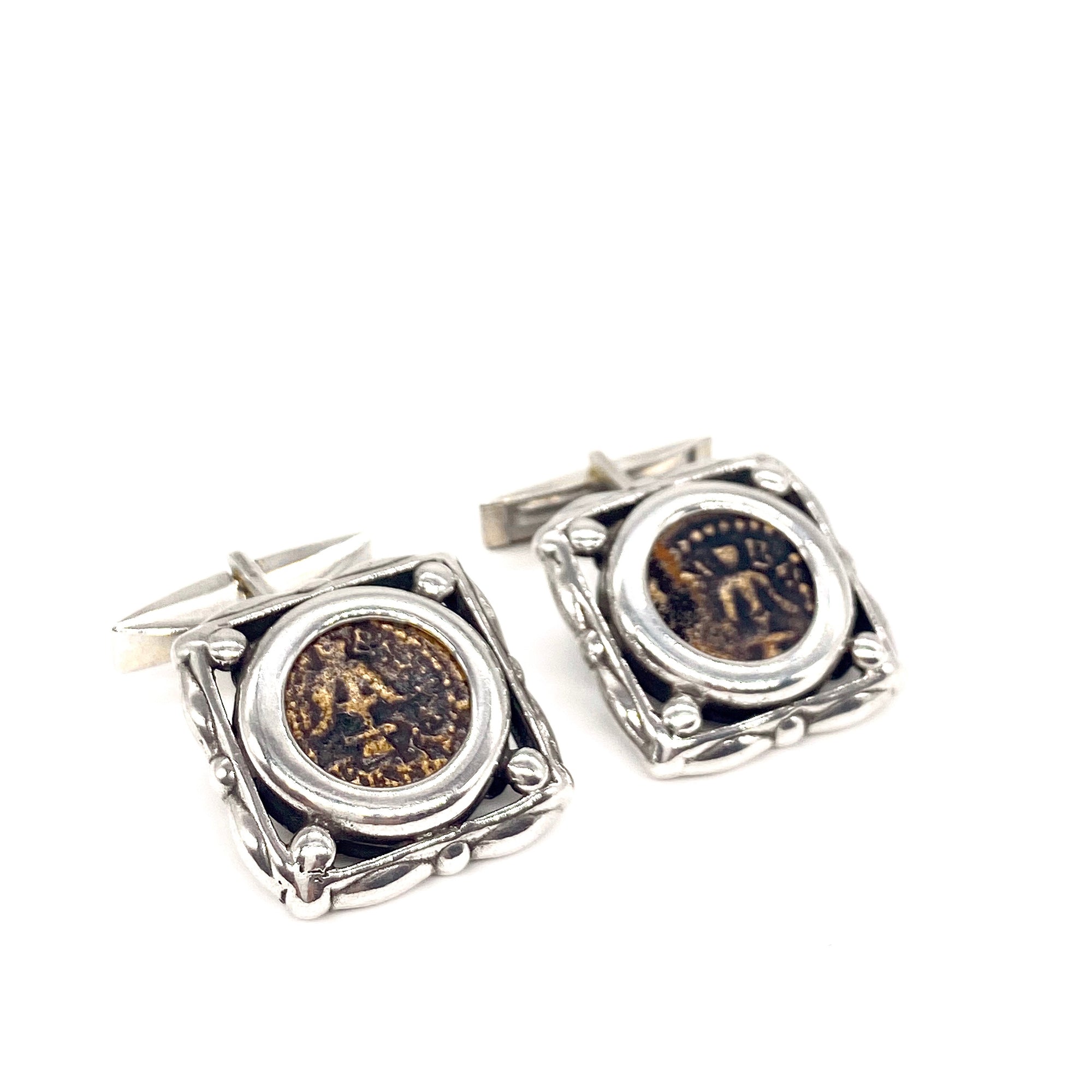 Widows Mite - Cuff Links in Square Sterling Silver Mount