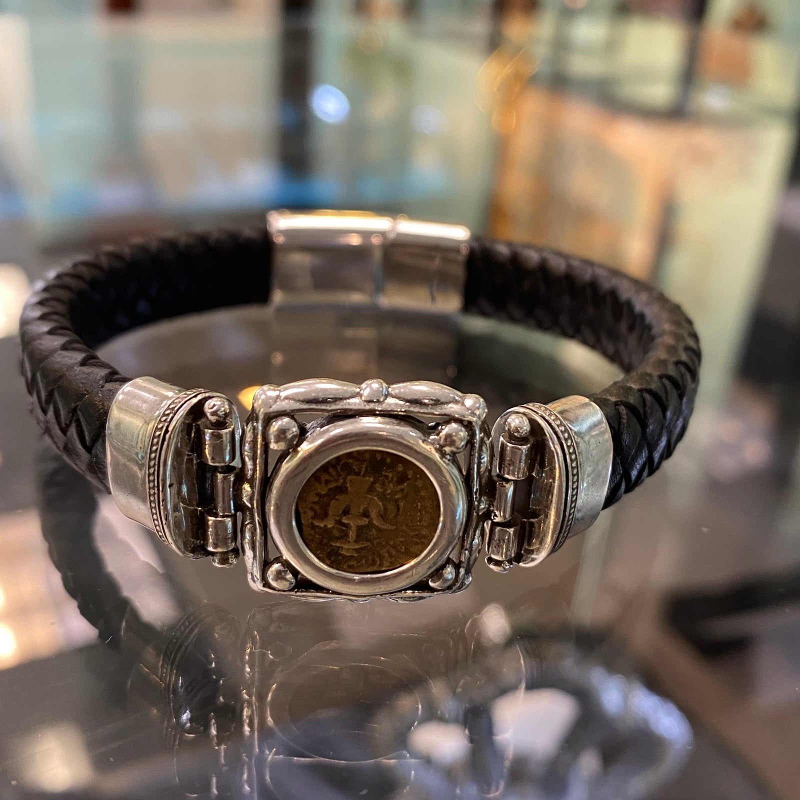 Widows Mite - Sterling Silver Mount on Italian Leather Bracelet