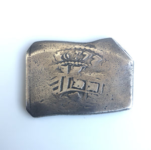 1733 Fleet Floriday Keys Shipwreck - 8 Reales - Mexico Mint - "Klippe" or square cut coin - Mounted in sterling silver (hand engraved) swordfish with a Sapphire eye