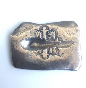 1733 Fleet Floriday Keys Shipwreck - 8 Reales - Mexico Mint - "Klippe" or square cut coin - Mounted in sterling silver (hand engraved) swordfish with a Sapphire eye