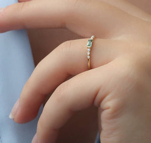 Emerald Baguette Diamond Ring - Size 7
