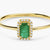 Elongated Emerald Halo Diamond Ring - Size 7