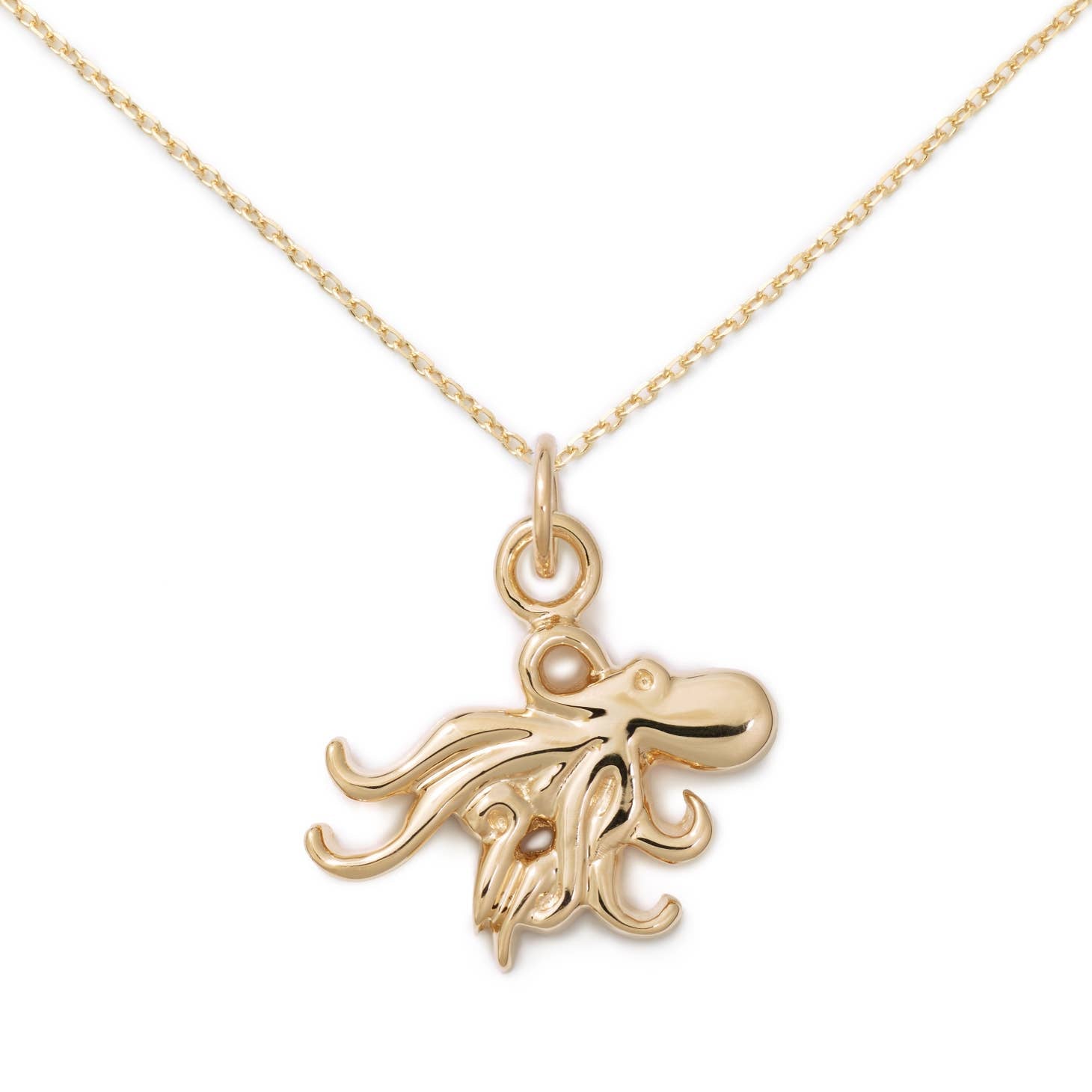 14k Gold Octopus Pendant w/ 18" Adjustable Chain