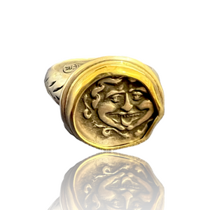 Ancient Greek - AR Hemidrachm - Gorgon & Bull - Mounted with 18K Gold Bezel on Sterling Ring