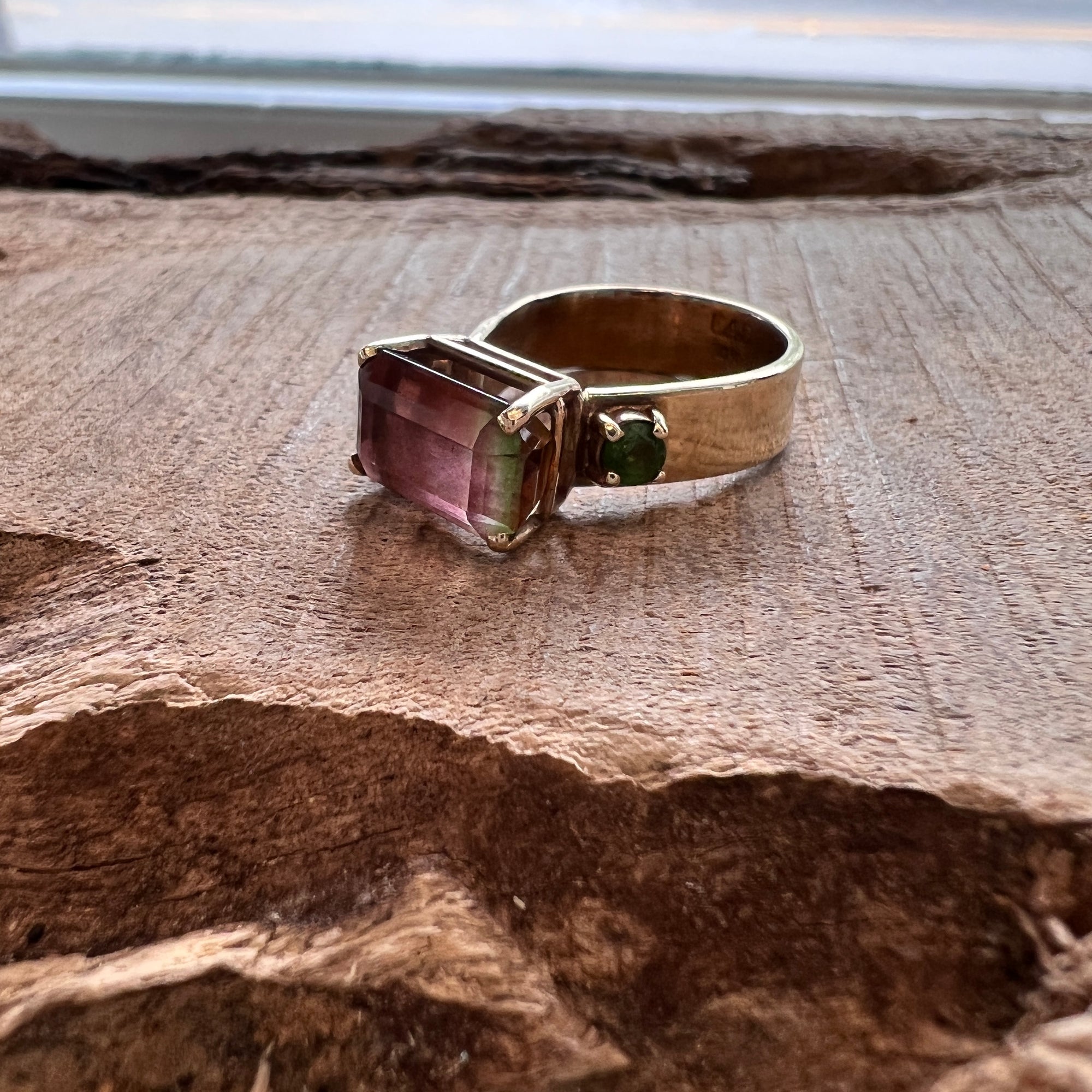 Bicolor Tormaline Ring w /Emeralds