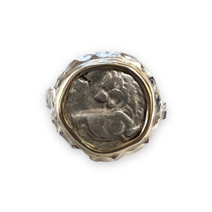 Ancient Greek - AR Hemidrachm - "Lion of Thrace" - Circa 480-350 BC - Mounted in Sterling ring with 14K coin bezel