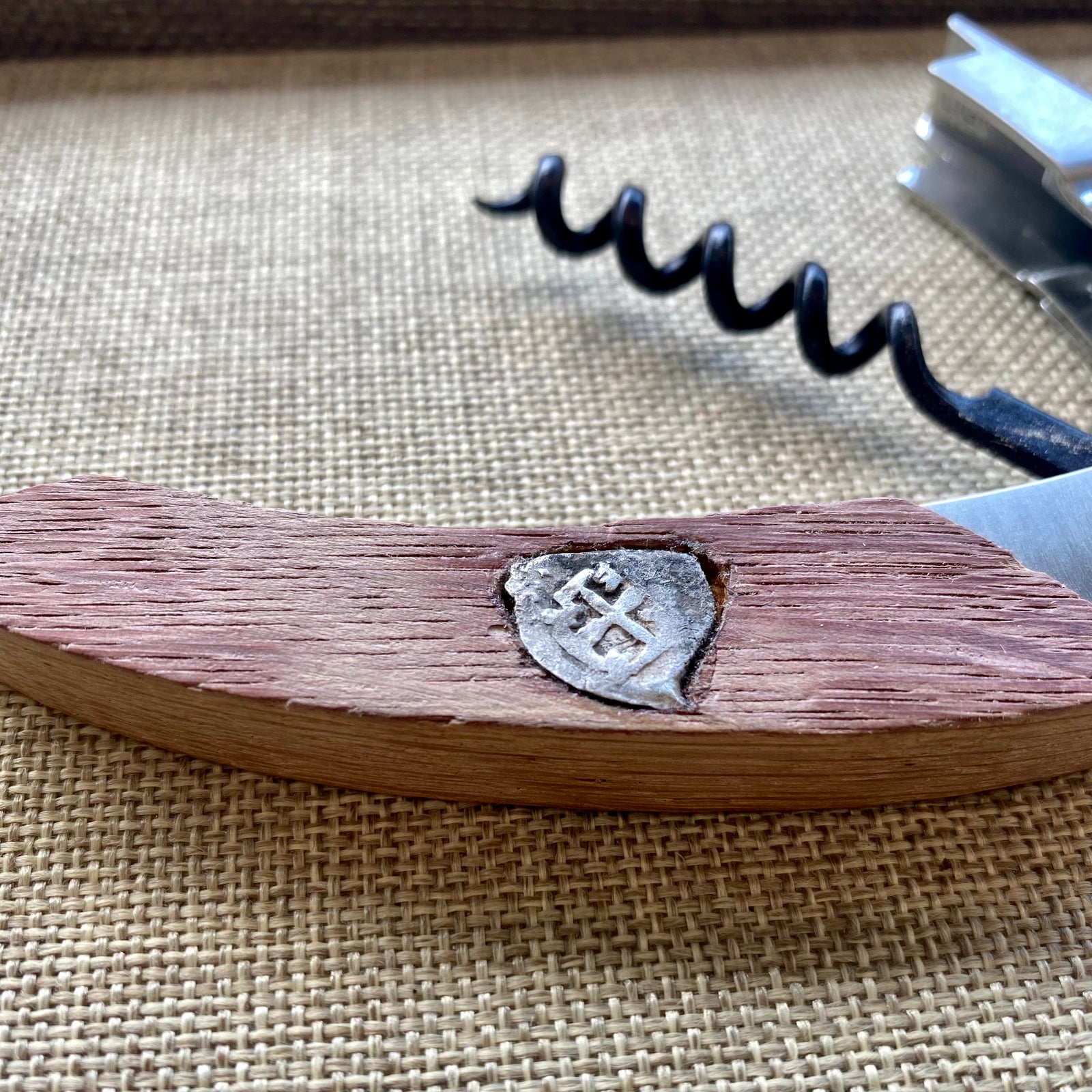 Wine opener/corkscrew “Origine fut de Chene” .  Authentic Spanish Cob inlay.